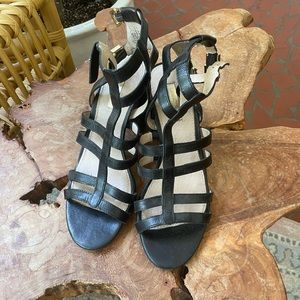 LOUISE ET CIE Gwynne Black Leather Gladiator Block Sandals